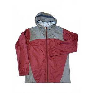 Columbia Youth Hooded Windbreaker Jacket Red and Gray - Size Large (14/16)